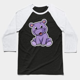 Hippo Cartoon Baseball T-Shirt